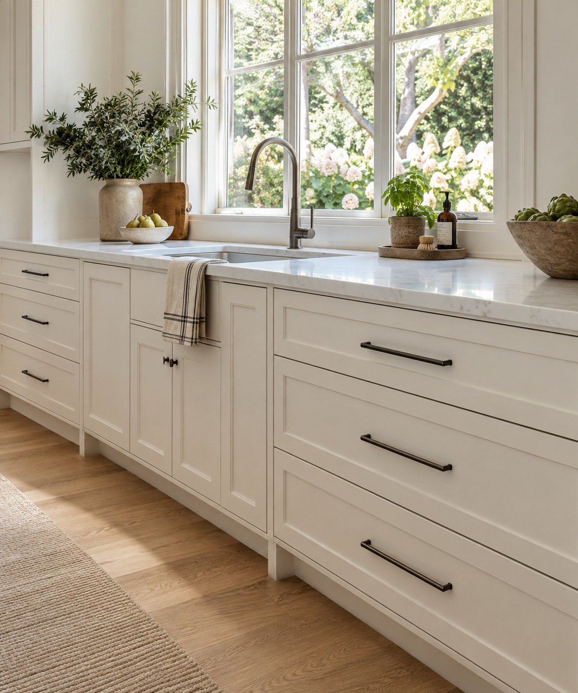 White shaker base cabinets
